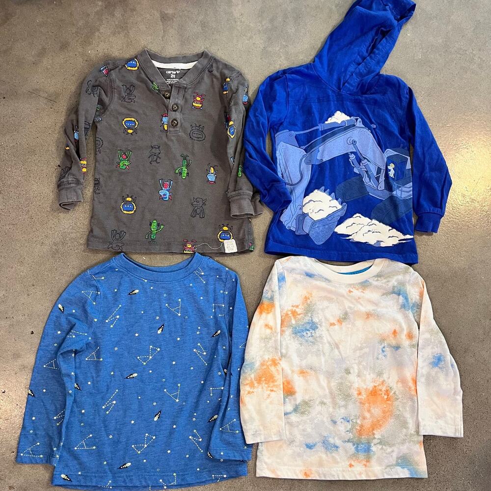Carters Old Navy Cat & Jack long sleeve top boys 2T bundle blue gray shirts